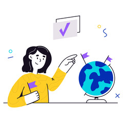 woman marks the globe