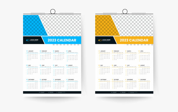 2023 One Page Wall Calendar Design Template, Modern 12 Month One Page Calendar