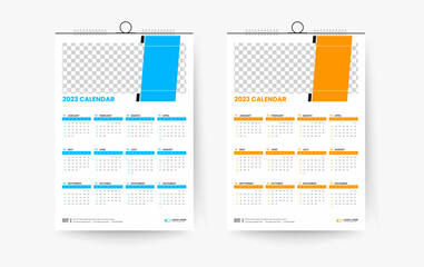 2023 One page wall calendar design template, modern 12 month one page calendar