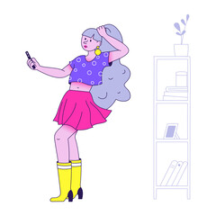 fashion designer takes selfies in the office