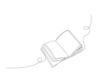 Continuous one line drawing open book. Vector illustration