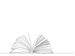 Continuous one line drawing open book. Vector illustration