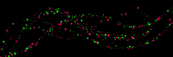 Falling stars. Star Rain. Green and pink colors. Festive background. Abstract texture on a black background. Vector illustration, eps 10
