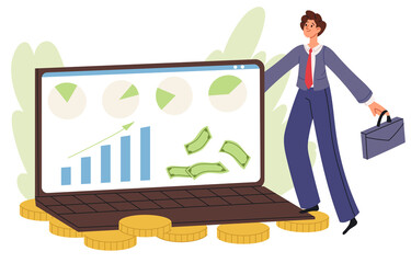 Financial expert. Money and investment advisor concept. Business consulting of financial operation. Flat graphic vector illustration