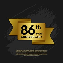 86 years Anniversary celebrations logo with ribbons. Gold color is elegant and luxurious. Logo vector template