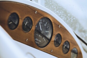 Closeup shot of the boat speedometer