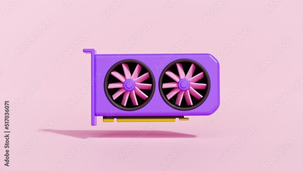 Poster simple 4k loop animation. cartoon style dual fan graphics card gpu. computer component. 3d rendering
