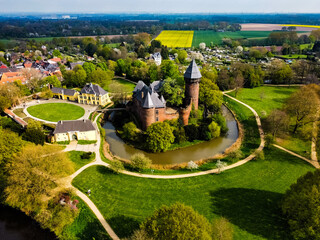 Aerial shot of the Linn Castle in Linn, Krefeld, Germany