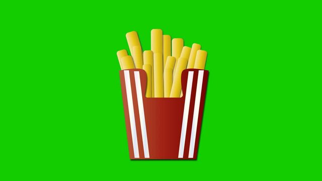 French Fries animation on a green background. Animated Food Icons. French Fries with alpha channel., Key color, chroma-key, alpha channel. 4K video