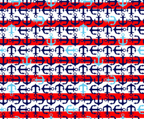 nautica blue and navy anchors with red stripes marine graphic vector seamless pattern