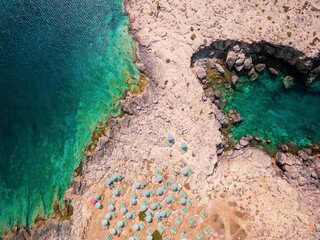 Italy, July 2022: rocky coves, Caribbean sea at the tremiti islands in Puglia