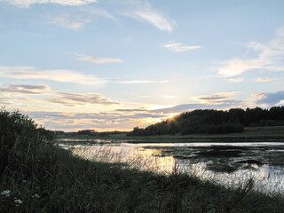 summer river in the countryside in the evening
