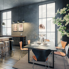 Furnishing Inside a Modern Stylish Panorama Loft Apartment (focused) - 3D Visualization