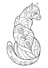 Vector Illustration of cat. Black and white vector illustration for coloring book. Beautiful drawings with patterns and small details. 