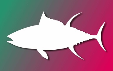 White Silhouettes. Silhouette of tuna with shadow. On colorful background.
