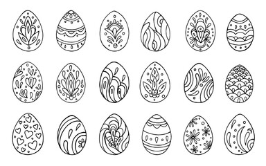 Vector sketch easter eggs set isolated on a white background. Design for greeting card, website, printing on fabric, gift wrap, postcard and wallpapers. Vector illustration. 