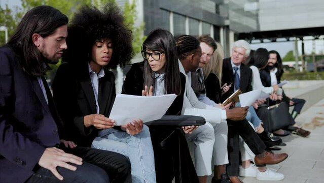 Multiracial business people working outdoor meeting outside the office - Entrepreneur team