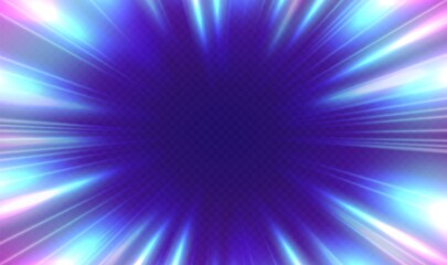 Light in motion effect, neon color trails, cosmic hyperspace jump concept. Speed of light, stars in motion futuristic backdrop. Colorful glowing rays.