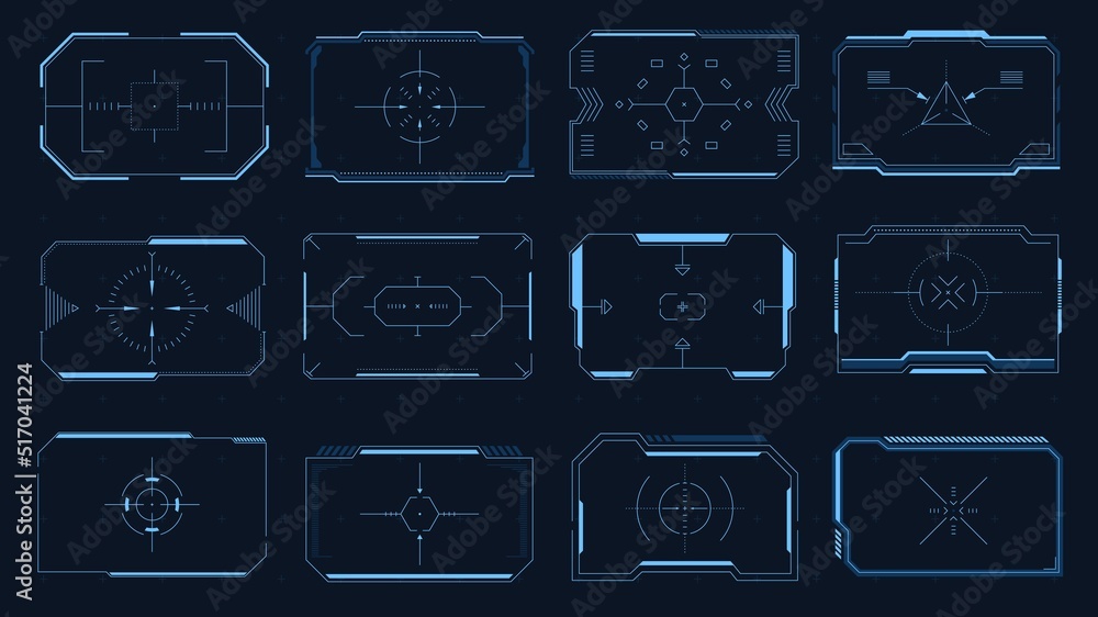 Poster hud square target. futuristic user interface frames and borders, sci-fi target aim, modern technolog