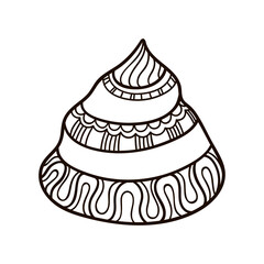 Shell with ornament. Linear black and white illustration.
