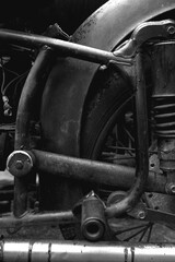 Old motorcycle picture. Black and white photo