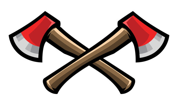 Ax. Axe lumberjack logo. Two crossed axes. Woodworking tool icon. Camping equipment emblem.