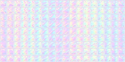 Seamless trendy iridescent rainbow corrugated ribbed glass background texture. Soft pastel holographic frosted window refraction pattern. Modern blurry pearlescent unicorn foil abstract 3D rendering.