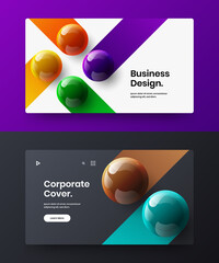 Colorful realistic spheres corporate cover template composition. Minimalistic poster design vector illustration set.