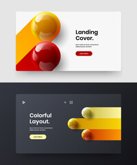 Clean leaflet design vector illustration collection. Simple realistic balls site screen layout composition.