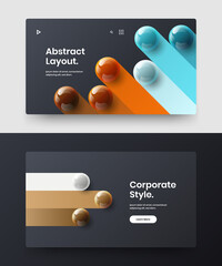 Premium corporate cover design vector template bundle. Clean realistic spheres front page concept set.