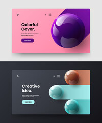 Naklejka premium Abstract landing page design vector template set. Amazing 3D spheres site screen layout collection.