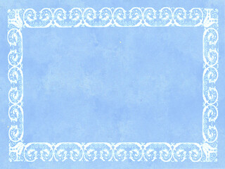 Blue watercolor background with frame in retro style. Place for text. 