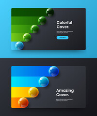 Multicolored handbill vector design illustration collection. Creative 3D spheres journal cover concept set.