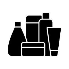Cosmetic bottles icon. Cream, lotion, gel. Black silhouette. Front side view. Vector simple flat graphic illustration. Isolated object on a white background. Isolate.