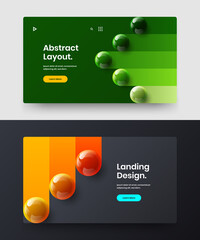 Bright 3D balls journal cover concept collection. Original postcard vector design layout set.