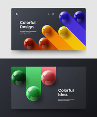 Multicolored 3D spheres flyer concept bundle. Geometric corporate identity design vector illustration set.