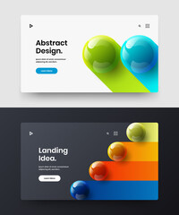 Original leaflet vector design concept collection. Colorful 3D spheres website layout bundle.