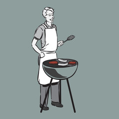 1950&rsquo;s or 60&rsquo;s man barbecuing 