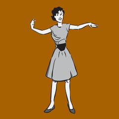 1950’s styled female pointing and waving