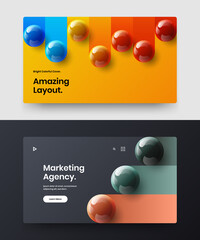 Modern 3D balls corporate identity template set. Bright site screen vector design illustration collection.