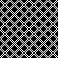 Repeated white rhombuses on black background. Ethnic wallpaper. Seamless surface pattern design with diamonds ornament. Checks motif. Digital paper for textile print, page fills, web designing. Vector