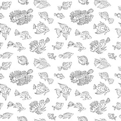 Seamless vector pattern with sketch of sea fish. Sea seamless vector pattern. Decoration print for wrapping, wallpaper, fabric.	