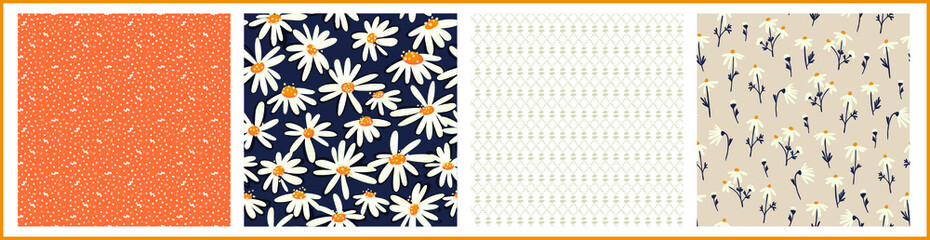 Daisies seamless pattern, vector botanical playful background - 517045453