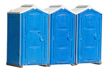 three blue biotoilet on white