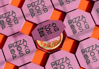 3D Array of Octogon Pizza Boxes Mockup