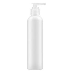 Mockup of a plastic bottle for cosmetics with a dispenser isolated on white background for shampoo, soap, shower gel.