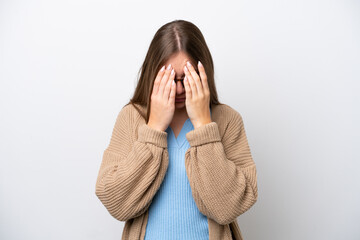 Young Lithuanian woman isolated on white background with tired and sick expression