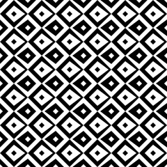 Repeated black diamonds on white background. Ethnic wallpaper. Seamless surface pattern design with rhombuses ornament. Ikat motif. Digital paper for textile print, web designing. Vector art.