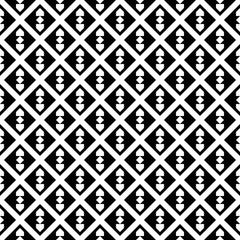 Repeated white figures and lines on black background. Ethnic wallpaper. Seamless surface pattern design with arrows ornament. Embroidery motif. Digital paper for textile print, web designing. Vector