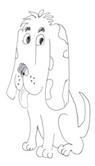 Dog is in a good mood. Sitting puppy.